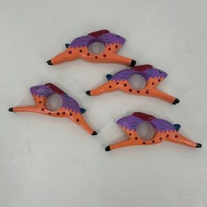 Vintage Wooden Napkin Rings Set of 4 Leaping Animal Colorful Hand Painted